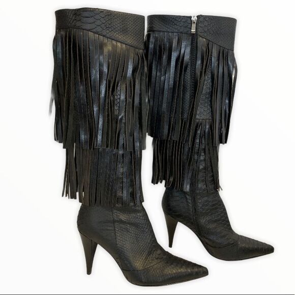Fantasy collection Shoes - Fantasy collection black high heel fringe boots